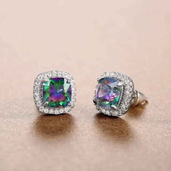 💎Square Colorful Micro Pave Zircon Stud Earrings for Women, EVGG1032 - Picture 9 of 9